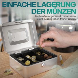 ACROPAQ 10001S Lockable Cash Box with Coin Counting Board, Small 16 x 20 x 9 cm, Lockable Box, Cash Box, Money Box Suitable for Money Storage, Silver