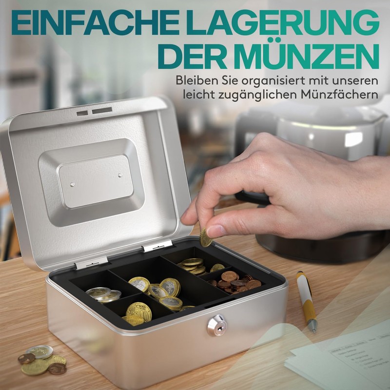 ACROPAQ 10001S Lockable Cash Box with Coin Counting Board, Small