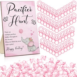 Roowest 51 Pcs Elephant Pacifier Hunt Baby Shower Game Include Wooden Hunt Sign Acrylic 50 Pacifiers Game for Gender Reveal Party Favors Supplies(Pink)