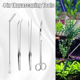 4 in 1 Aquascaping Terrarium Tools Kits: Stainless Steel Aquarium Aquascaping Tool Set with Long Tweezers Aquarium Scissors Spatula Starter Fish Tank Tools for Aquariums Plants