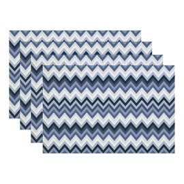 Batmerry Blue Pastel Zigzags Placemats,Geometric Texture Blue Pastel Zigzags Washable Linen Table Mats for Kitchen Table Double Insulation Decor Dining Set Indoor Outdoor 12X18 in Set of 4