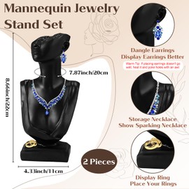 WATUNID 2Pcs Mannequin Jewelry Stand Set with Gray Bags, Jewelry, Pendants, Earrings, Chains and Necklace Display for Selling, Boutique Bust Holder, Details Show, Home Decor
