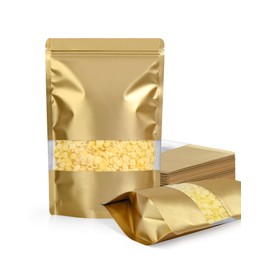 100 Pack Smell Proof Bags, Resealable Bags with Matte Window, Foil Pouch Stand Up Sealable Bags for Packaging(Gold,3.5" x 5.1")