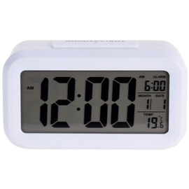 MIJOMA Digital Alarm Clock 14 x 7 cm - Large LCD Display with Backlight and Date Temperature - Soft Touch ABS with Rubber Coating - for Bedroom and Office (White)