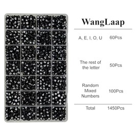 WangLaap 1450Pcs Acrylic 4x7mm Round Letter Beads Kits Alphabet A-Z Number Beads(Black and Numbers)