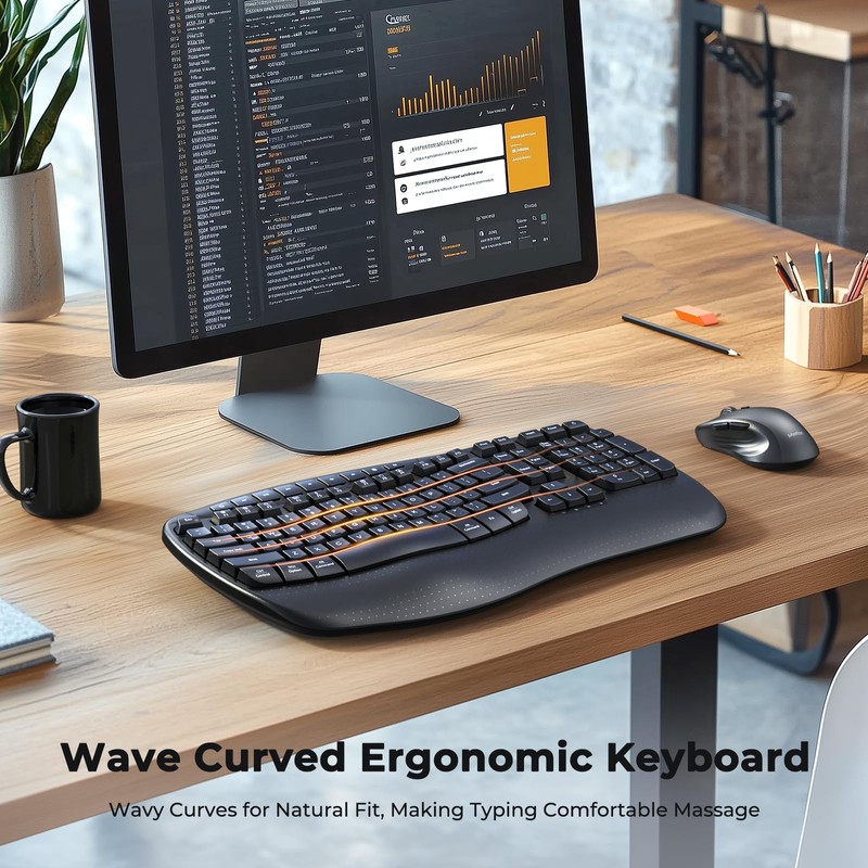 MEETION Wave Ergonomic Keyboard and Mouse Combo with Wrist Rest,