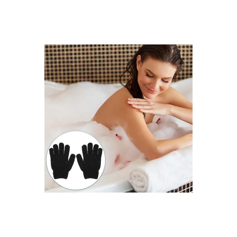 Guantes de Ducha Exfoliantes Negros de Poliéster, 4 Pares