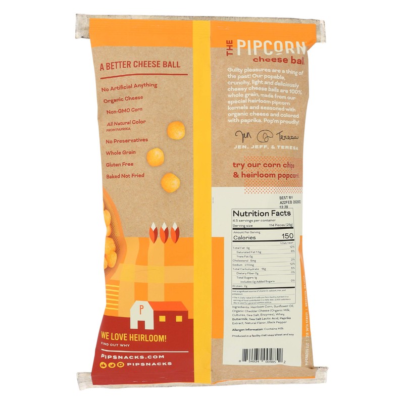 Pipcorn, Heirloom Cheese Balls Cheddar, 4.5 Ounce