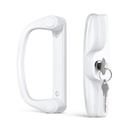 Probrico Sliding Glass Door Lock Set with Key, Universal Patio Sliding Door Handle with Lock, White Sliding Door Lock Set Fits 3-15/16" Hole Spacing, 1" to 2" Thick Doors