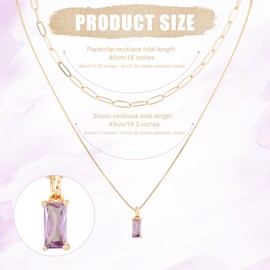 2pcs Gold Charm Necklaces for Women, No Fade Zircon Trendy Stack Pendant Birthstone Necklace and Paperclip Choker Stylish Birthday Jewelry Gift (June Alexandrite)