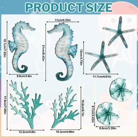 Lineshading 20 Pcs Wooden Beach Wall Decor Coastal Art Decorations Ocean Seashell Starfish Seahorse Nautical Wall Art Beach Theme Bathroom Decor for Outdoor Farmhouse House Home