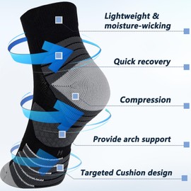 LIN PERFORMANCE 3 Pairs Compression Sock for Men and Women Sport Running Athletic Socks (Black, 10-13)