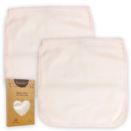 QINGGENG Organic Cotton Nut Milk Bag, Reusable Strainer Bag for Almond and Oat Milk, Juice, Yogurt, Sturdy Straining Bag 30 x 30 cm, Pack of 2