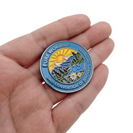 Pure Worship 2025 Convention Enamel Pin – Jehovah’s Witnesses Badge with Scenic Design – Psalm 96:8 Scripture Theme Souvenir