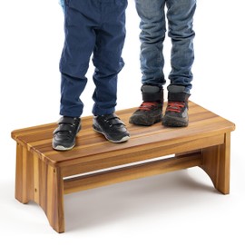 FANATU Extra Wide 26in Wooden Step Stool, Heavy Duty One Step Stool for Adults and Seniors, Holds Up to 550 lbs, Reinforced Cross Bar, Non-Skid Surface, Multipurpose Use for Kitchen, Bathroom, Bedroom