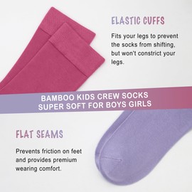 Bamboo Kids Crew Socks School Anti Odor Socks for Boys Girls Uniform Light Weight Flat Seam Socks 5 Pairs (CA/US, Alpha, Large, Regular, Assorted4)