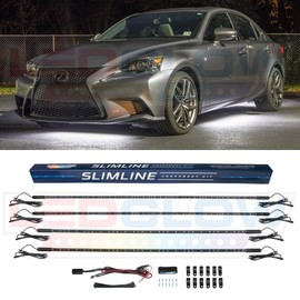 LEDGlow 4pc White Slimline LED Underbody Underglow Accent Neon Lighting Kit for Cars - Solid Color Illumination - Water Resistant, Low Profile Tubes - Included Power Switch Turns Lights On & Off