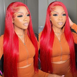 Red Lace Front Wigs Colored Body Wave Lace Front Wigs Human Hair 13X6 HD Lace Front Wig Human Hair Pre Plucked 200% Density Highlight Wig Human:_13x6 Striaght _22"