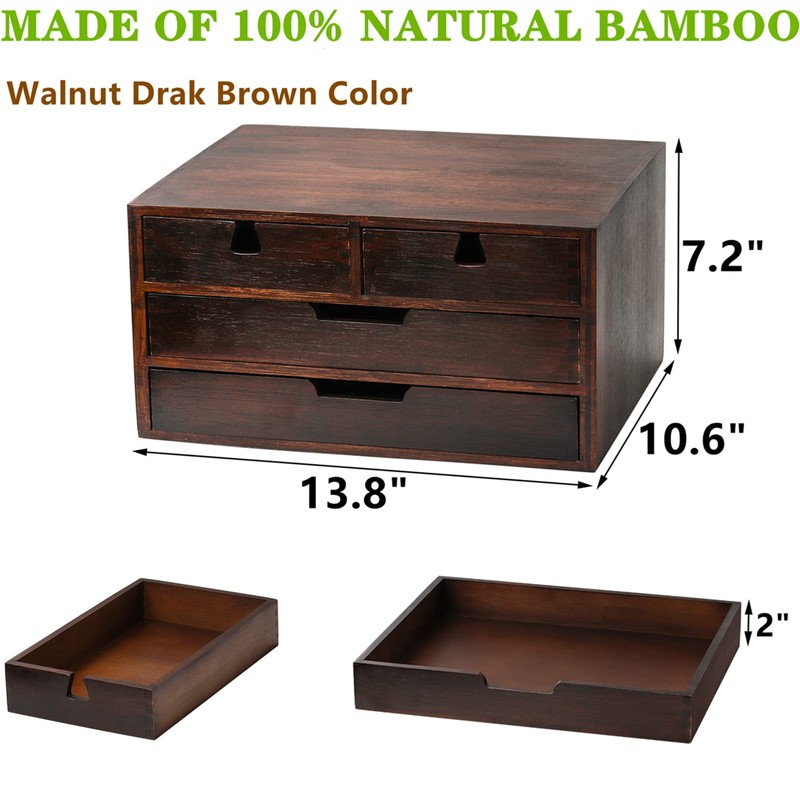 DEAYOU Bamboo Desk Organizer, 100% Natural Bamboo Desktop Drawer Organizer,