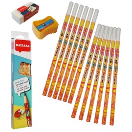 ZOFAX NatMarb HB Graphite Pencils, Pack of 12, Wooden Lead Pencils Sharpener Eraser Pack, Hexa Comfort Grip, Break resistant bonded lead, Pencils For Kids Write Draw Sketch, iZOFAX Black Ball Pen