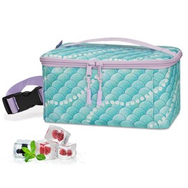Cerbonny Small Cooler Bag Freezable Lunch Bag, Small Lunch Bag Insulated with Ice Pack, Mini Cooler Bag for Work School Trip,Fit for 3+,(Green Fish Scales)