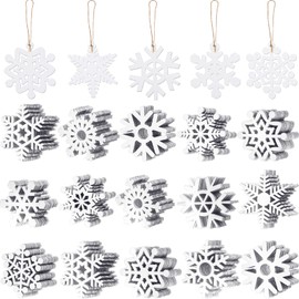 100 Pcs Christmas Unfinished Wooden Snowflake Ornaments Snowflake Hanging Cutouts Blank Wood Slices with Cord Craft Embellishments for Xmas Tree Decorations (White,2 Inches)