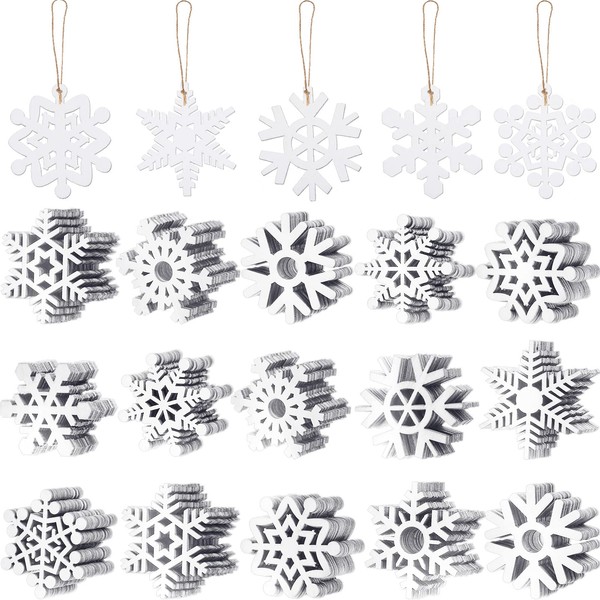 100 Pcs Christmas Unfinished Wooden Snowflake Ornaments Snowflake Hanging Cutouts