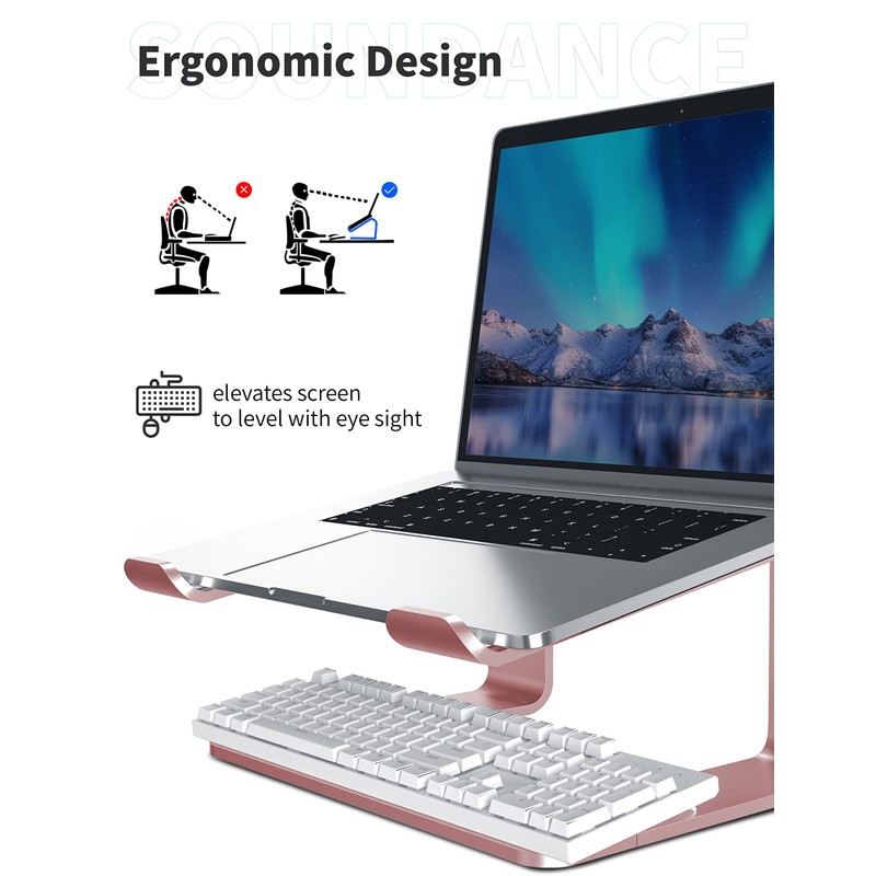 SOUNDANCE Laptop Stand, Aluminum Computer Riser, Ergonomic Laptops Elevator for