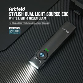 OLIGHT Arkfeld Flat Flashlight 1000 Lumens Dual Light Source EDC Lights with Green Beam and White LED Combo, Powered by Rechargeable Built-in Battery for Outdoors, Emergency, Work(Black Neutral White)