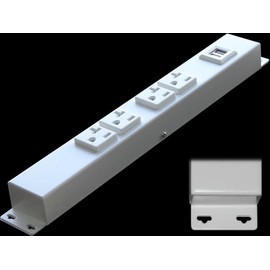12” Hardwired Power Strip (NO Power Cord), 4 (NEMA 5-20R) Vertical Outlets (NOT Tamper Resistant), with Ears (with mounting tabs on Both Ends), 20 Amp, USB, White