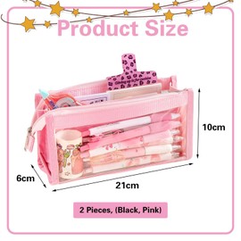 YSDYY 2-Piece Transparent Pencil Bag, Multi-Layer Storage Bag Pencil Case, Simple Large-Capacity Pencil Case, Student Compartment Pencil Case, Office and School Stationery Supplies