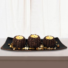 Decoración para mesa de café, 3 piezas de portavelas con bandeja y piedras, centros de mesa para sala de estar, comedor, dormitorio, decoración de mesa de entrada, regalo de Acción de Gracias
