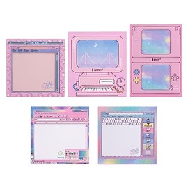 KOOBOOK Cuaderno de notas Kawaii con diseo de forma de juego de computadora, suministros de oficina kawaii, 5 estilos, 50 hojasbloc                   