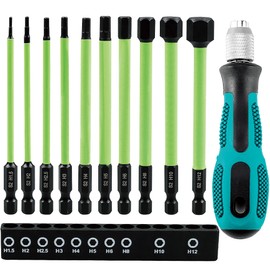 Hex Hex Screwdriver Bit Set Long 100 mm 1/4 Inch S2 Impactor Bit Set for Cordless Screwdriver 1.5/2/2.5/3/4/5/6/8/10/12 Magnetic Hexagon Allen Key (10 + Screwdriver Handle)