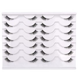 Pooplunch Media Pestañas Postizas con Banda Transparente, Aspecto de Ojo de Gato, Pestañas Cortas Naturales, Pestañas Postizas de Visón Sintético, Paquete de 14 Pares 14 Pares (Paquete de 1) Negro