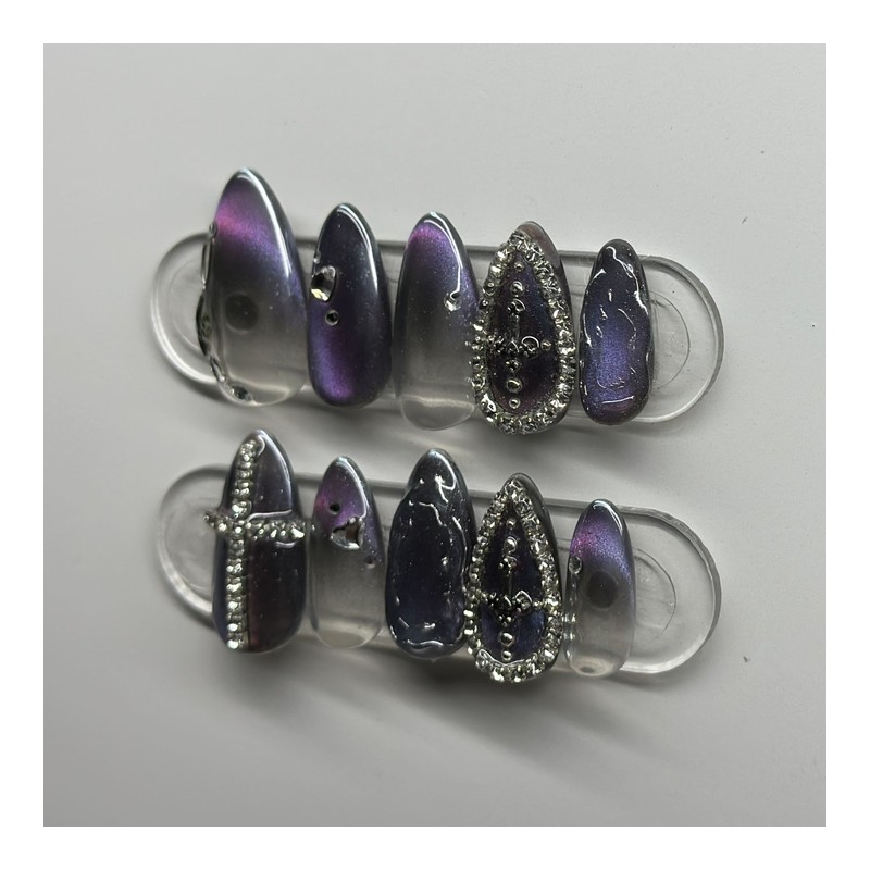 Double Cross Handmade Nail Tips - Long Coffin / 더블