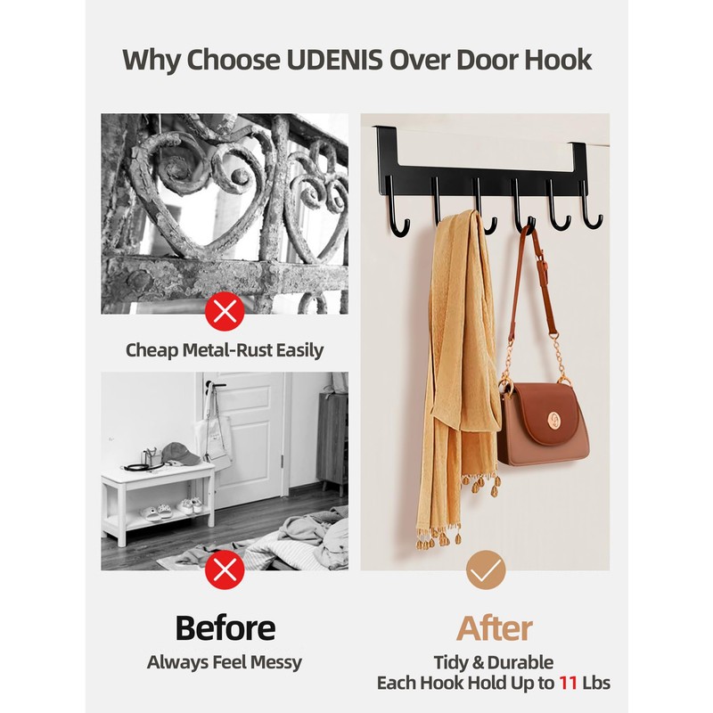 UDENIS Over Door Hanger, Aluminum Over The Door Towel Rack