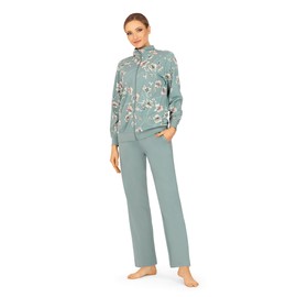 Ascafa Salvia Sweat Women's Long Sleeve Zip Floral Leisure Suit 100% Cotton Size 50 XL, Salvia