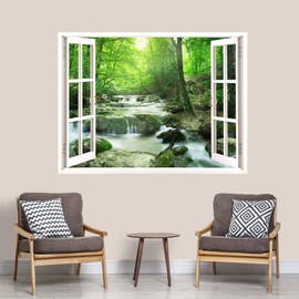 IDEA4WALL Wall Murals for Bedroom Fake Window Forest Removable Wallpaper Peel and Stick Wall Stickers - 36x48 inches