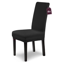 Scheffler Home Stretch Leni Chair Covers, Black Chair Covers, Set of 4, Stretchy Chair Covers, High-Backed Chair Cover