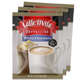 Caffe D'Vita White Chocolate Cappuccino Mix - Coffee Mix, Gluten Free, No Cholesterol & Trans Fat, 99% Caffeine Free - Envelopes, 0.5 Oz (Pack of 48)