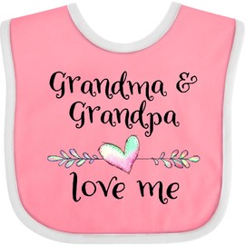 inktastic Grandma and Grandpa Love Me- Heart Grandchild Baby Bib Pink and White 375f2