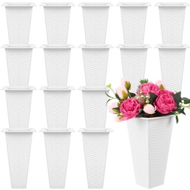 GlikCeil 20 Pack Plastic Flower Buckets 7.87 Inch Floral Buckets for Cut Flowers Modern Square Vases for Centerpieces Floral Display Vases for Wedding Home Florist Bar Supplies, White