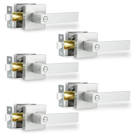 RAZCC Privacy Interior Door Handle, 5 Pack Heavy Duty Door Lever for Bathroom & Bedroom Privacy Door Lock Handle Keyless Door Knobs in Satin Nickel for Right & Left Sided Doors