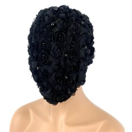 STORM BUY Full Face Cover Mask Floral Roses Haute Couture Masquerade Mask For Hollween Cosplay Costume Party (Black)