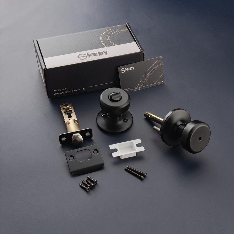 STARPY Black Door Knobs, Pismo Door Knob with Lock, Privacy
