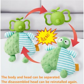 2 in 1 Baby Rattles & Plush Rings, Newborn Teething Toys for 0-3-6-12 Months，Infant Chew Toys，Baby Montessori Toy Plush Animal Gift (Green)