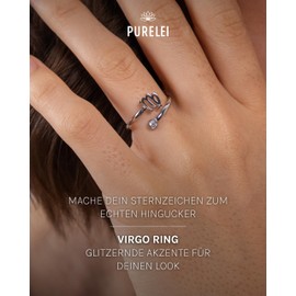 Purelei® Star Sign Ring, Waterproof Women's Ring Made of Durable Stainless Steel, Adjustable Rings from Size 50 to 60, Fashion Jewellery for Your Individual Look, Stainless Steel, Zircon gemstone.