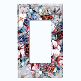 Metal Light Switch Plate Cover Cotton Flower Bouquet Pastel Blue FLW014