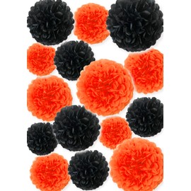 96cocoon ペーパーフラワー ポンポンフラワー 15個 ハロウィン飾りパーティーグッズ　紙花　 ハロウィン飾り付けセット (オレンジ＆ブラック)